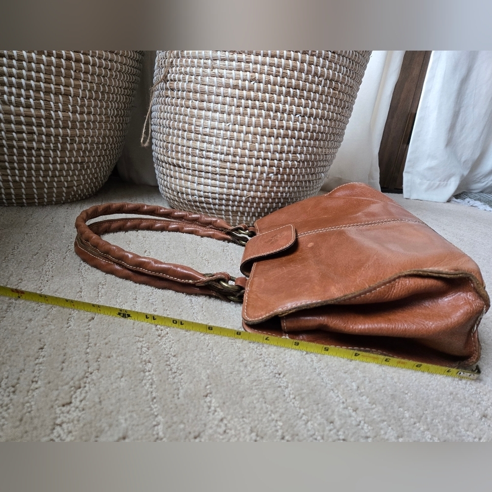 Patricia Nash Rienzo Satchel Handbag Full Grain Cognac Leather Vintage Style - Picture 10 of 16
